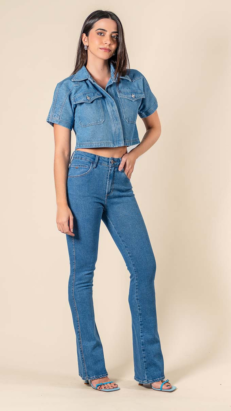 CALÇA FLARE CINTURA ALTA CLARA