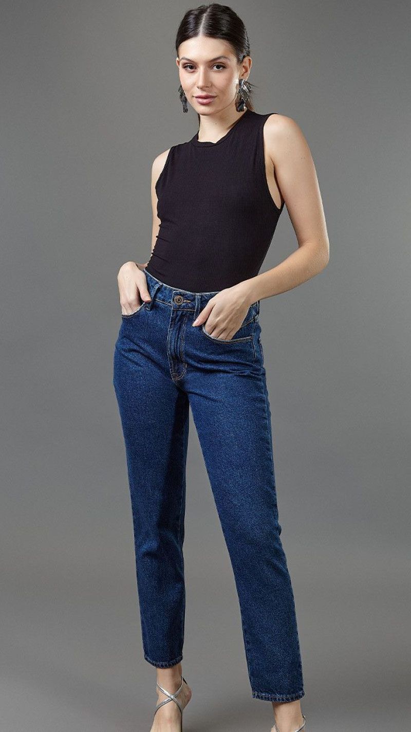 CALÇA JEANS MOM ESCURA PENCES