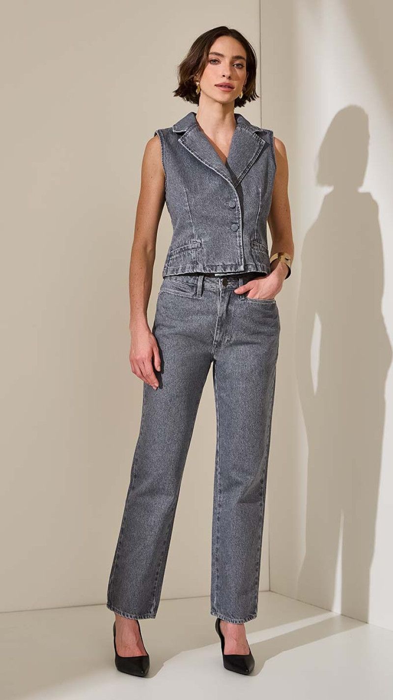 CALÇA JEANS RETA CINZA