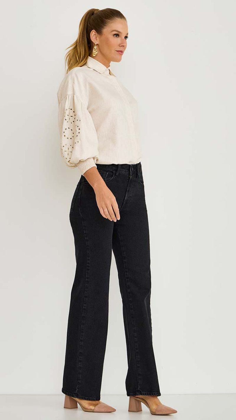 CALÇA JEANS WIDE LEG GISELE PRETA