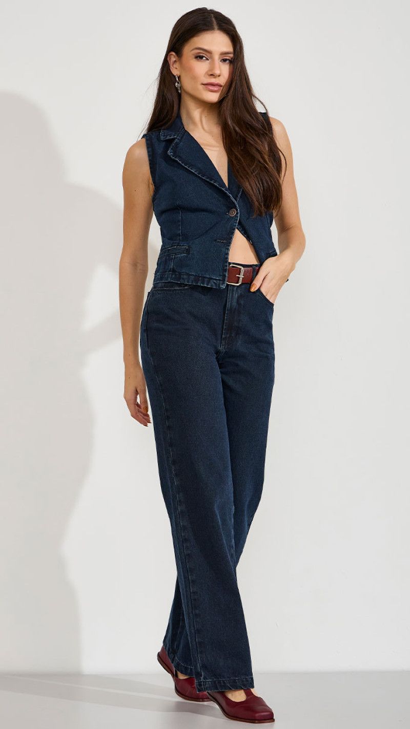 CALÇA JEANS WIDE LEG DARK BLUE