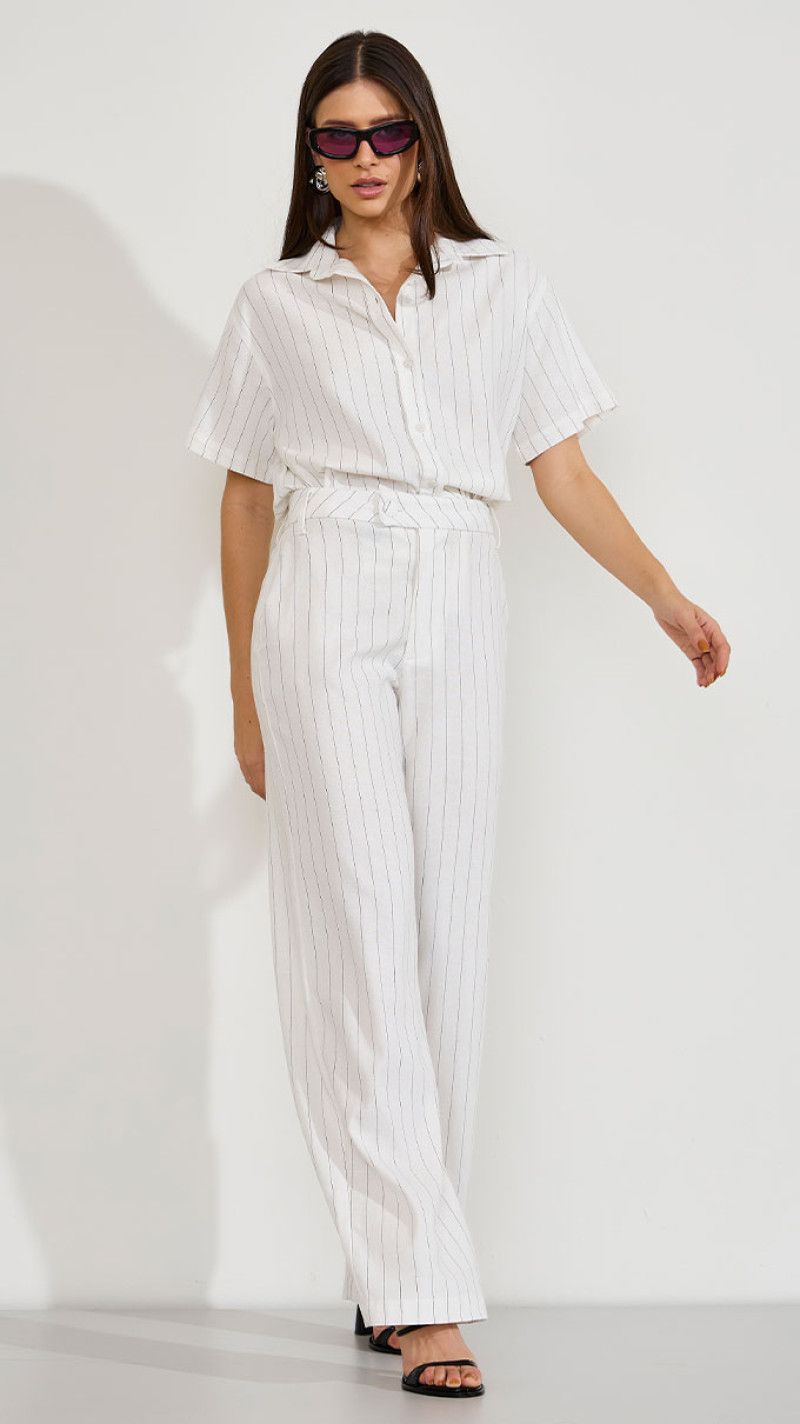 CALÇA WIDE LEG ALFAIATARIA RISCA DE GIZ