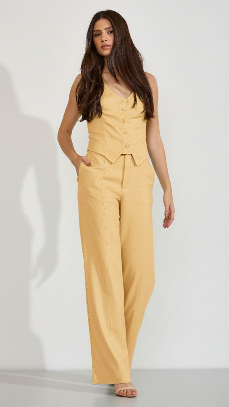 CALÇA PANTALONA LINHO MANTEIGA