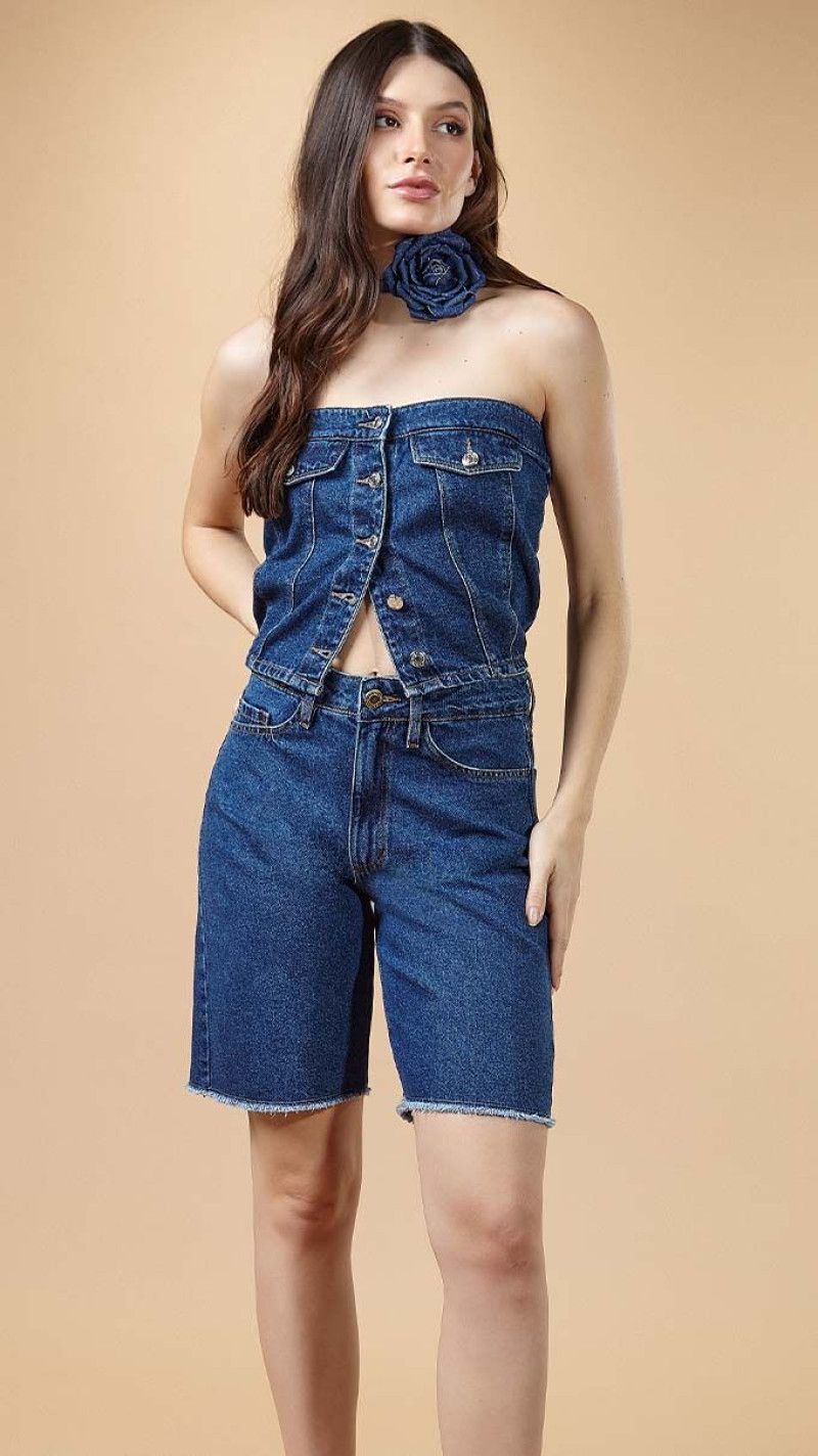 BERMUDA JORTS JEANS ESCURA BARRA DESFIADA