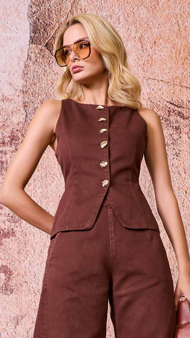 BLUSA SARJA PENCES MARROM