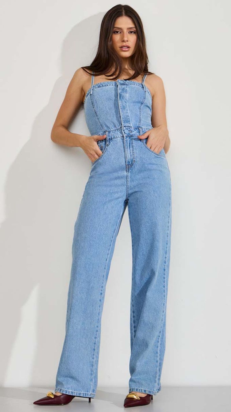 MACACÃO JEANS CLARO ALÇAS FINAS