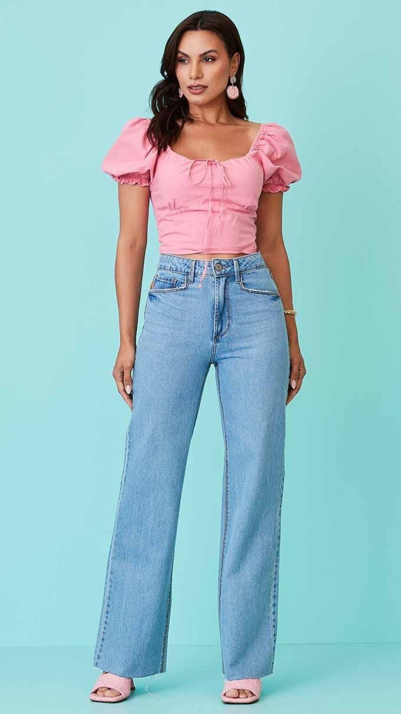 CALÇA WIDE LEG JEANS CLARO