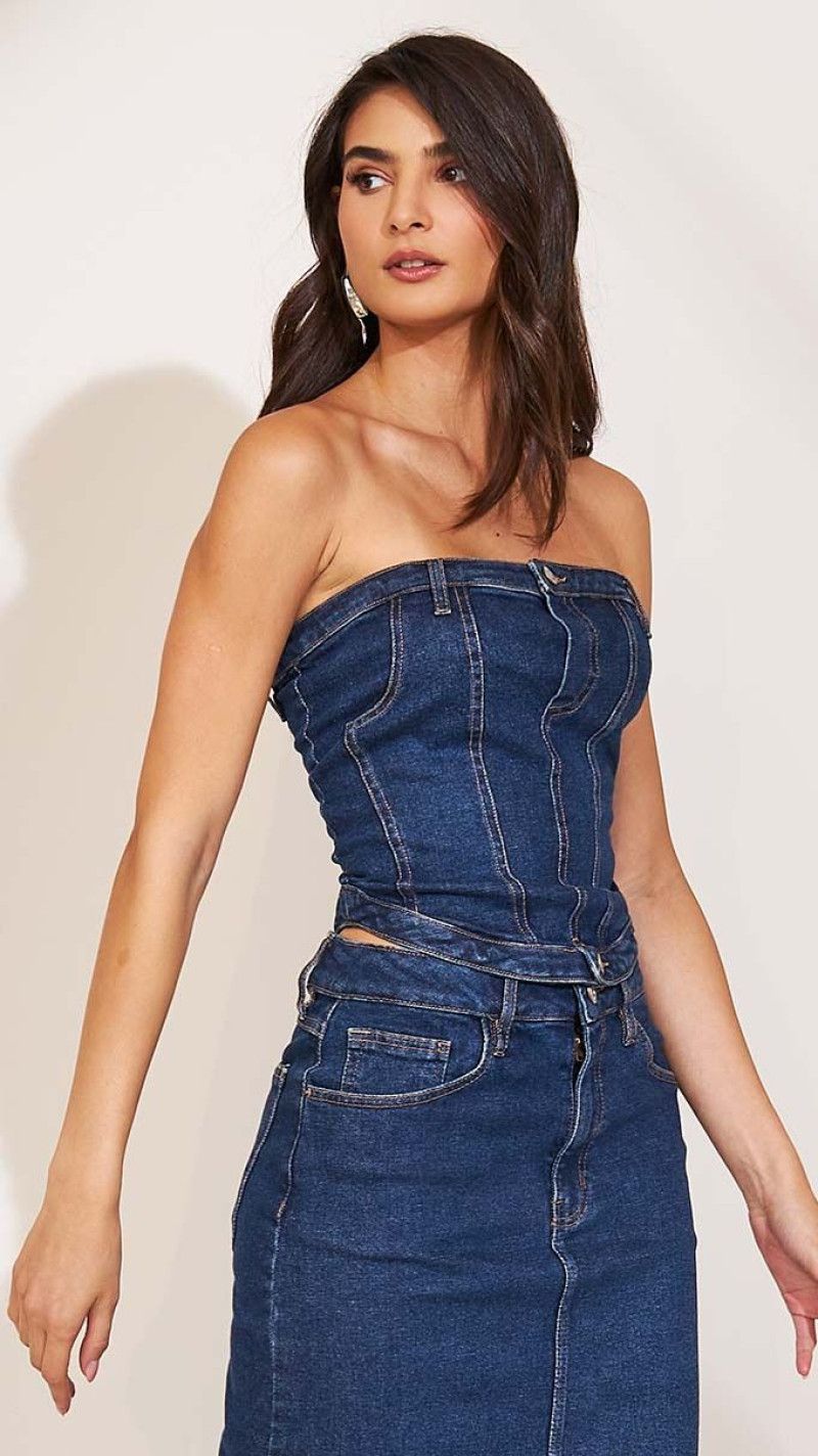 TOP CORSELET JEANS ESCURO