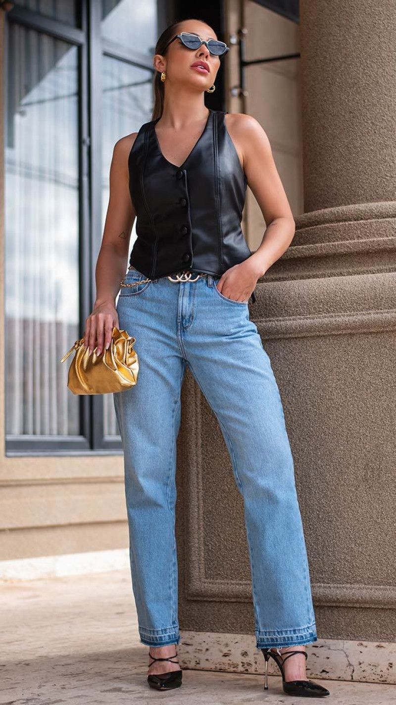 CALÇA JEANS RETA CINTURA ALTA - GLISS