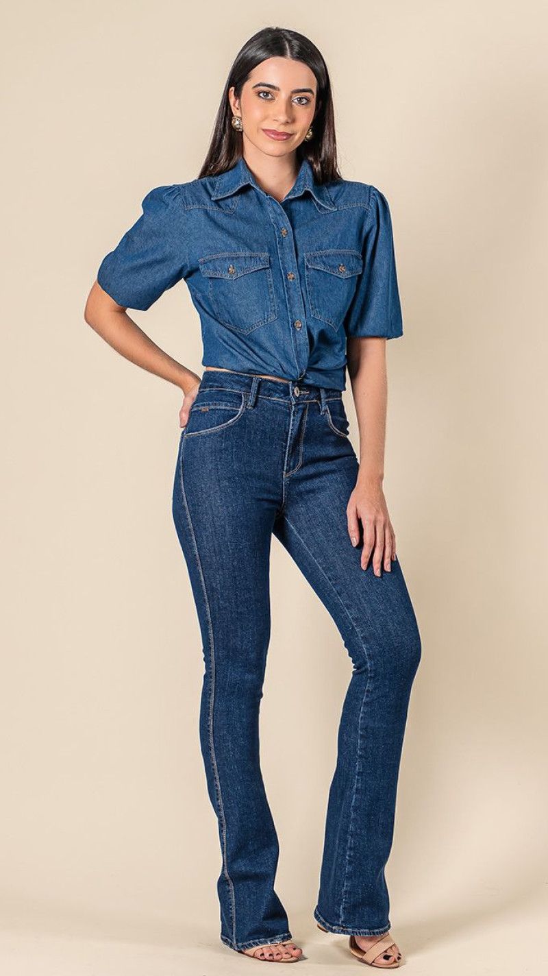 CALÇA FLARE CINTURA ALTA ESCURA