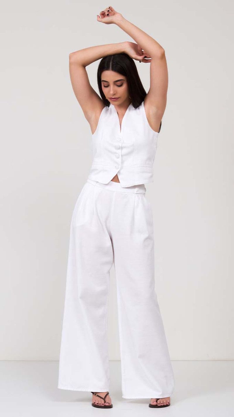 CALÇA BRANCA PANTALONA CINTURA ALTA 