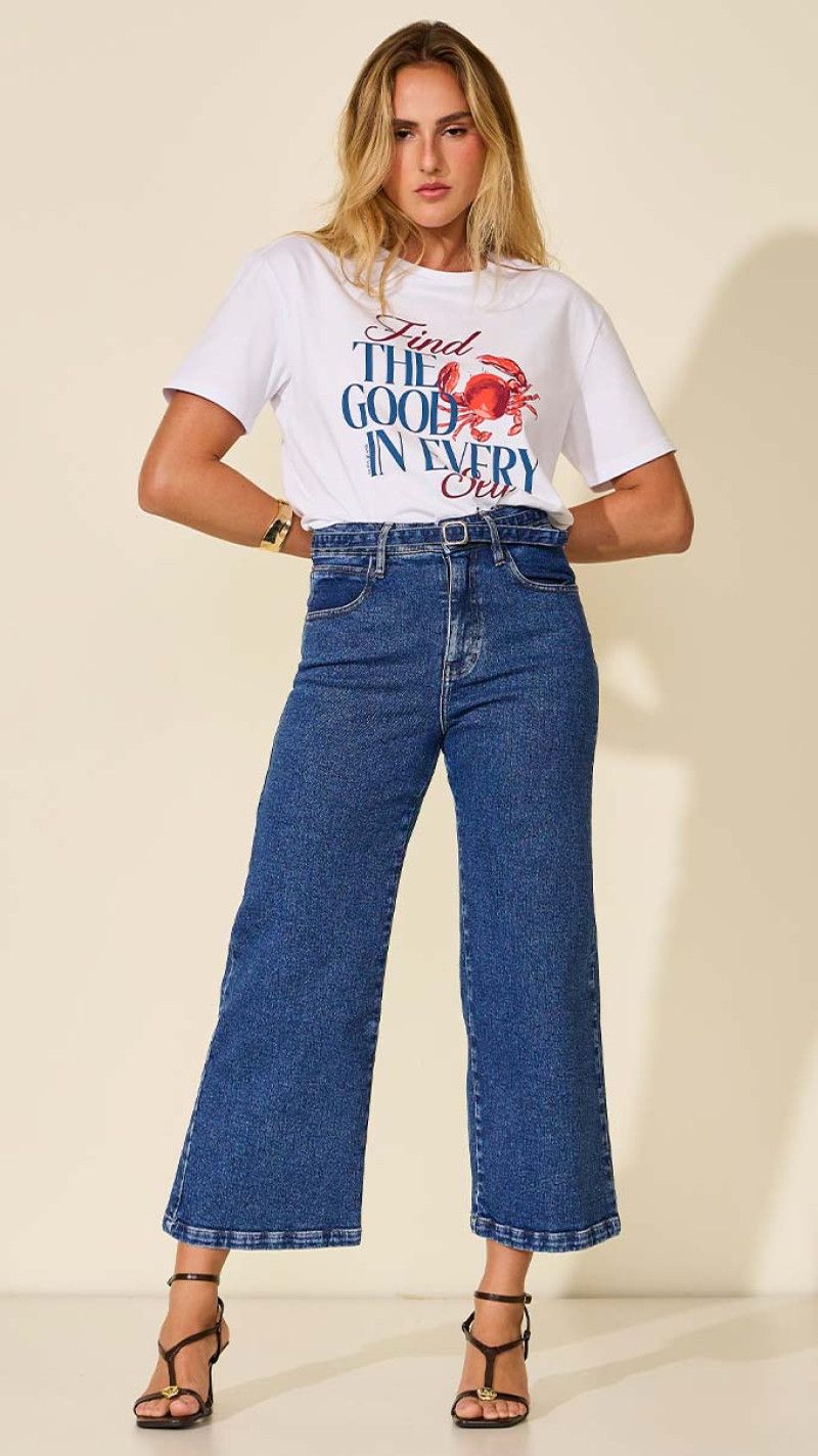 CALÇA JEANS CROPPED WIDE COM CINTO