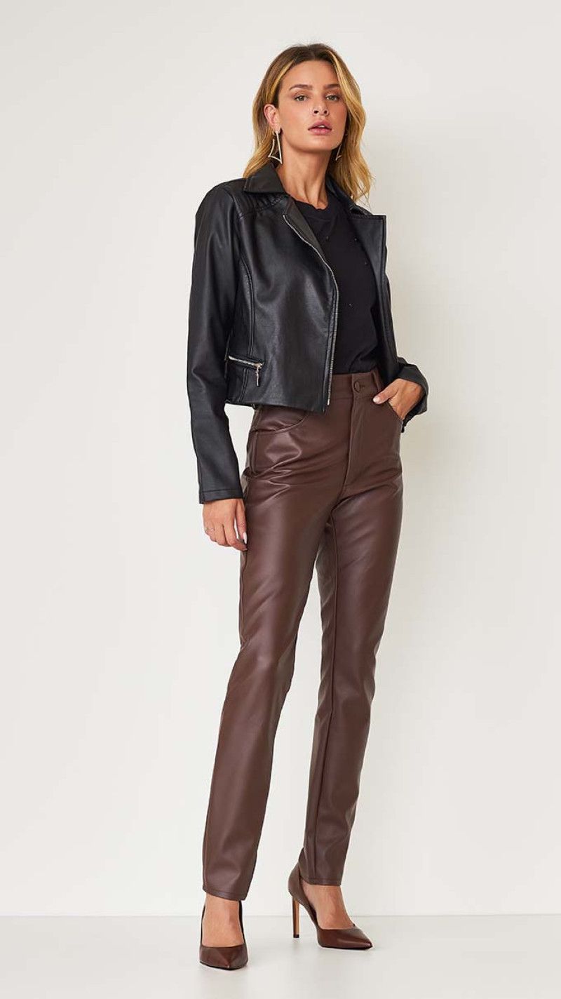 CALÇA SKINNY COFFE COURO