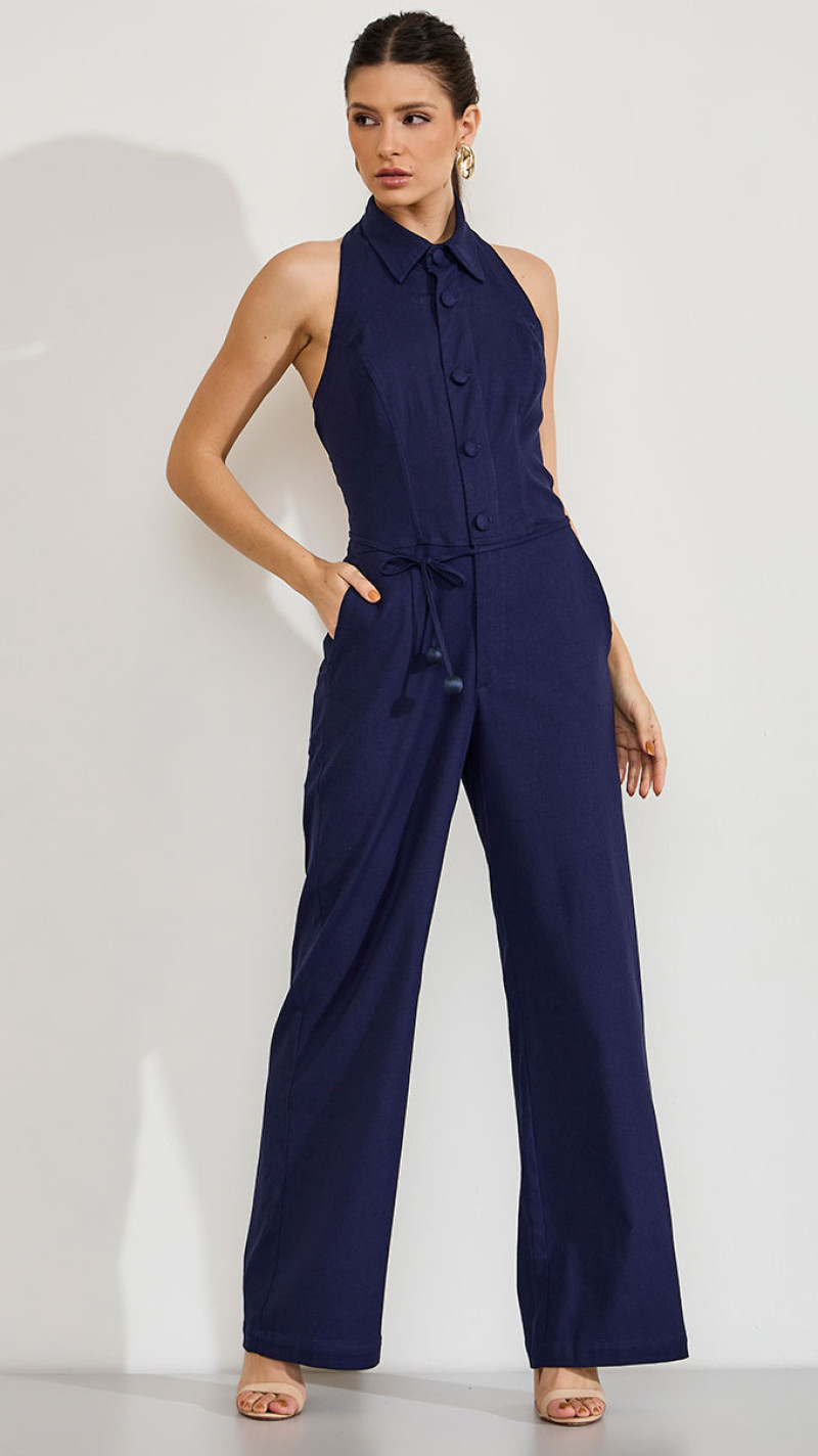 MACACÃO LINHO FRENTE ÚNICA AZUL