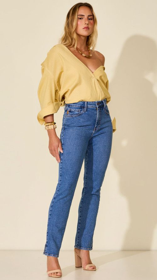 CALÇA JEANS RETA CINTURA ALTA