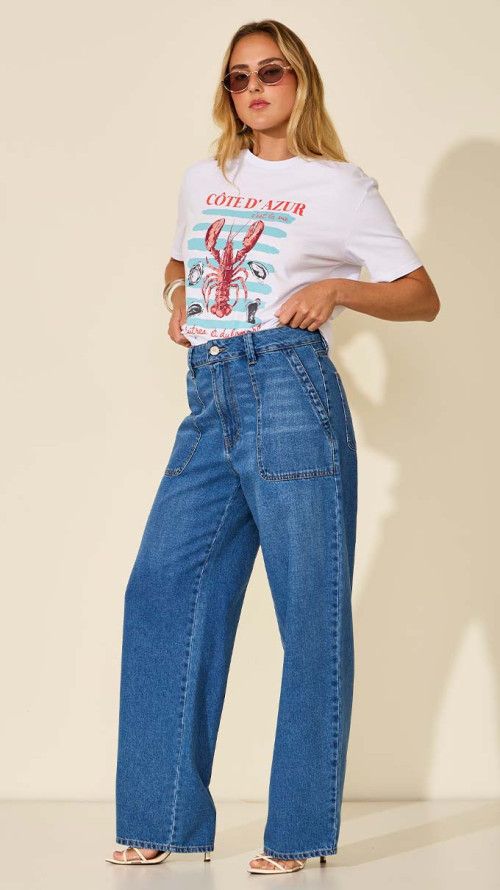 CALÇA JEANS JUMBO BOLSO FRONTAL 