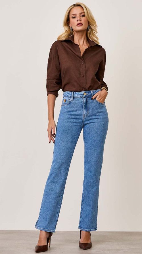 CALÇA JEANS RETA ABERTURA LATERAL