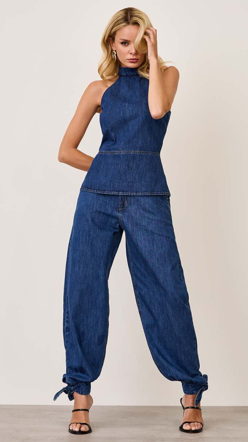 CALÇA JEANS HAREM ALADIM LAÇO