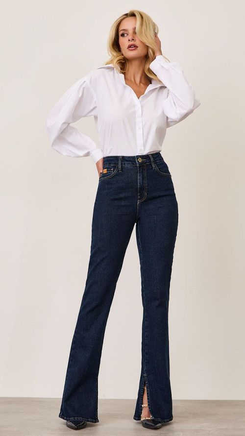 CALÇA JEANS FLARE ABERTURA LATERAL