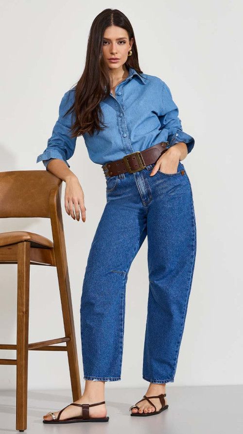 CALÇA JEANS BARREL BOLSO RELÓGIO