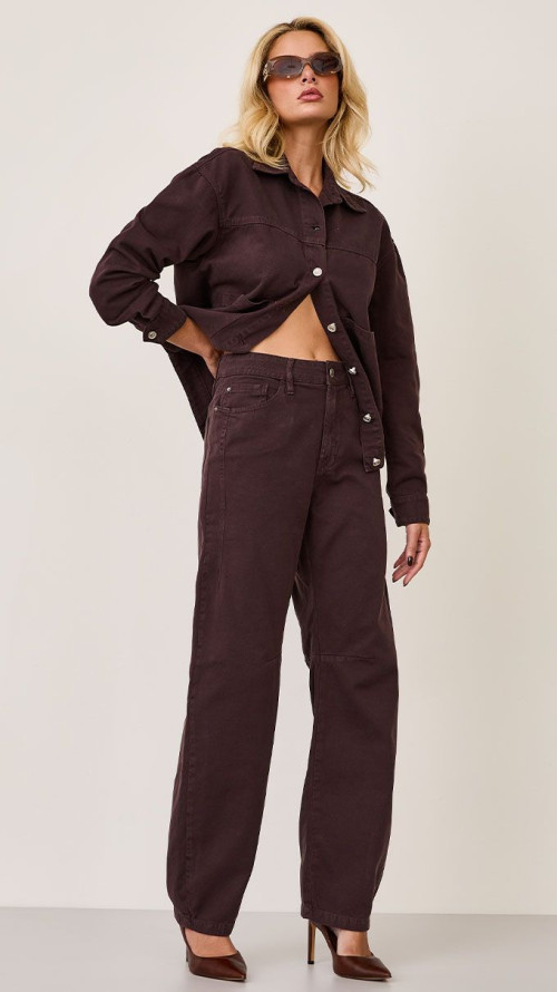 CALÇA SARJA BAGGY BALLOON MARROM