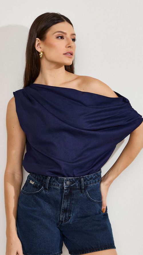 BLUSA OMBRO SÓ ELEGANCE AZUL