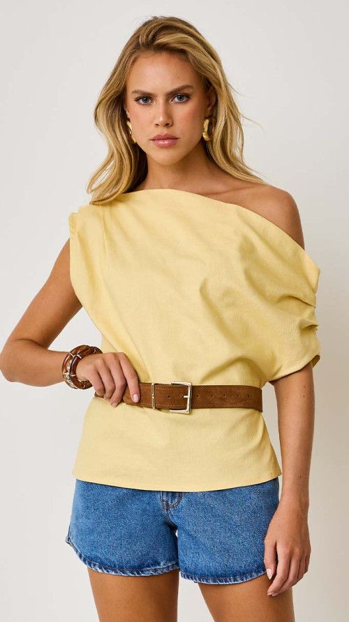 BLUSA OMBRO SÓ ELEGANCE AMARELO MANTEIGA