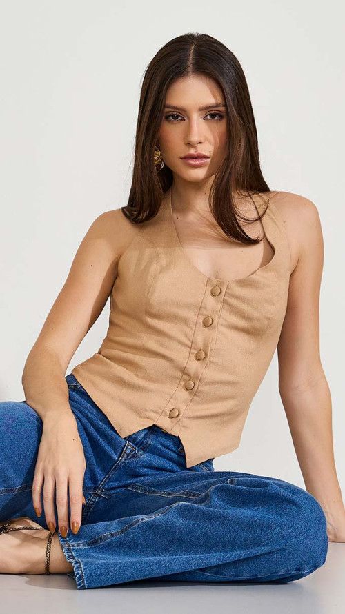 BLUSA FRENTE ÚNICA ELEGANCE BEGE
