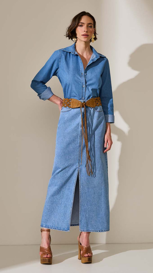 SAIA JEANS LONGA COM FENDA