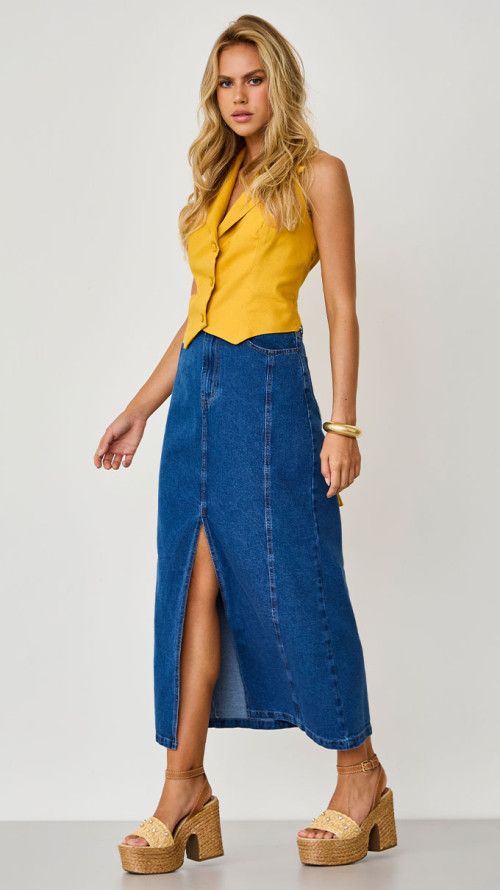 SAIA JEANS LONGA COM FENDA