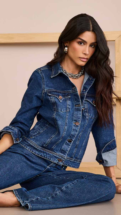 JAQUETA JEANS TRADICIONAL ESCURA
