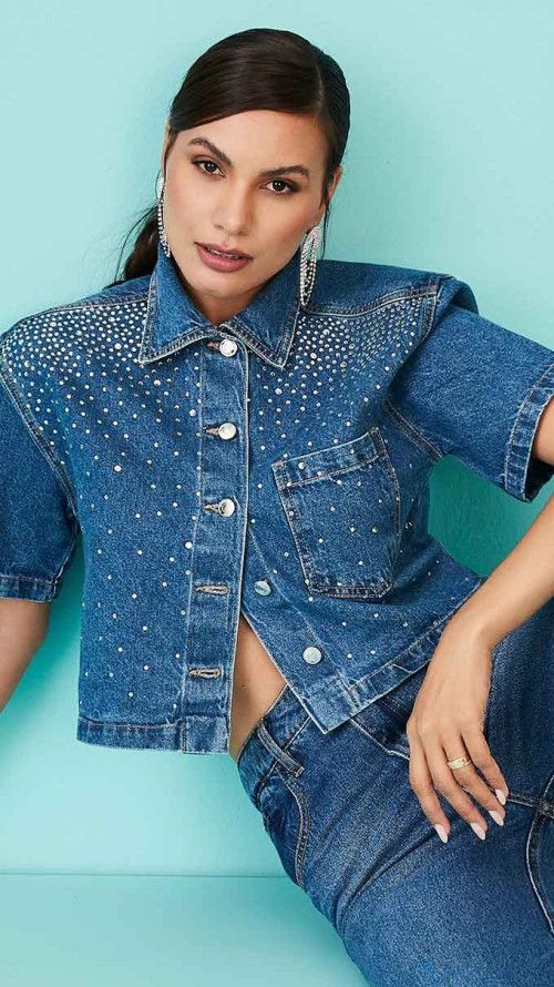 CAMISA CROPPED JEANS STRASS