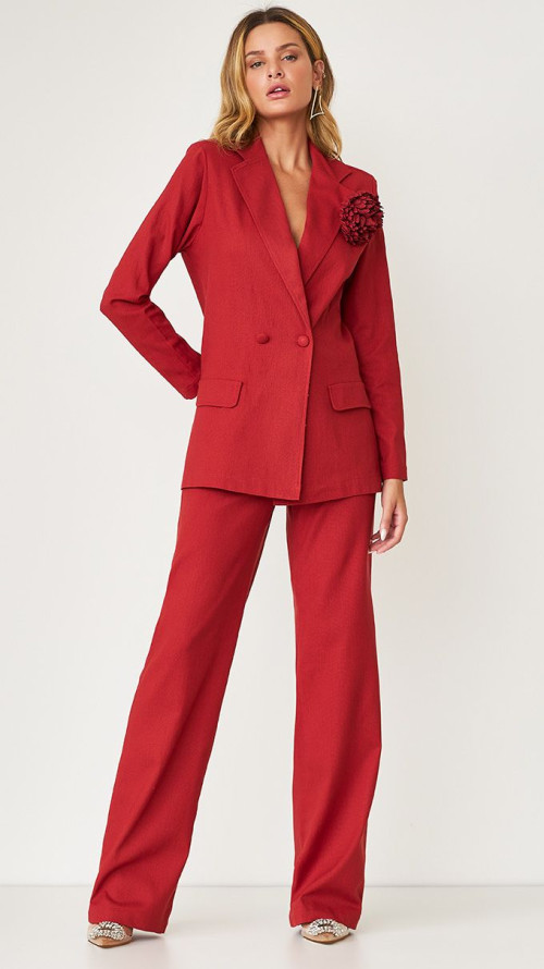 CALÇA WIDE LEG ALFAIATARIA EM LINHO VERMELHO CABERNET
