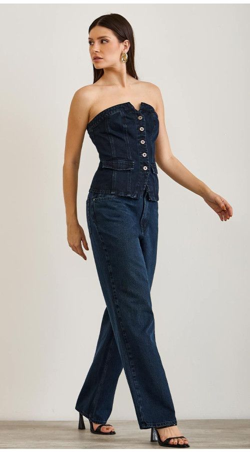 CALÇA JEANS WIDE LEG CÓS BAIXO