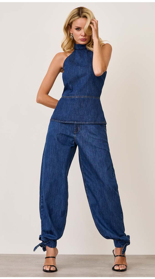 CALÇA JEANS HAREM ALADIM LAÇO