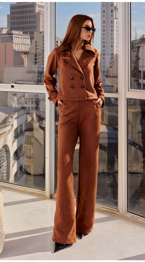CALÇA SUEDE WIDE LEG ALFAIATARIA TERRACOTA