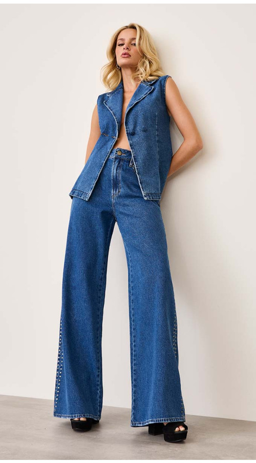 CALÇA JEANS MAXI WIDE TACHAS