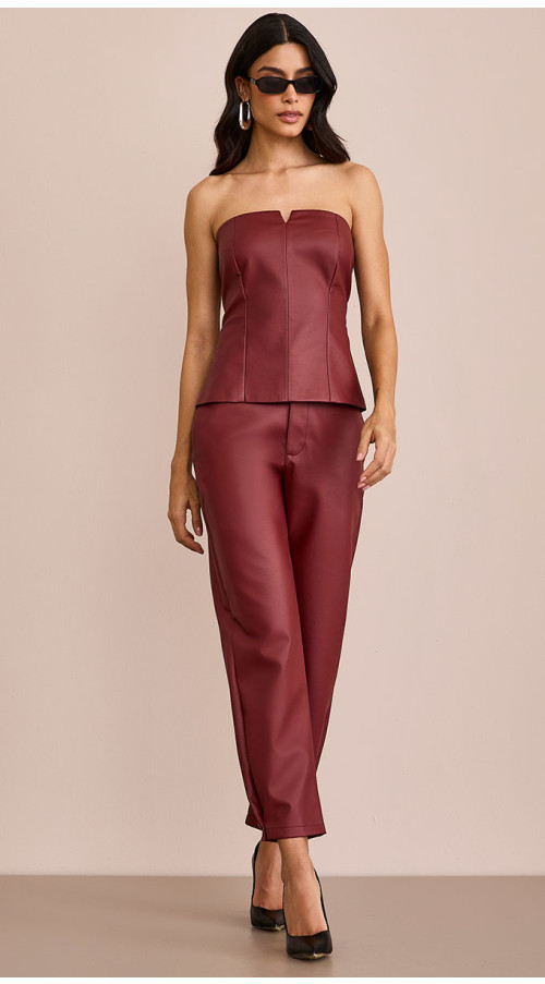 CALÇA COURO ECO SLOUCH BORDÔ