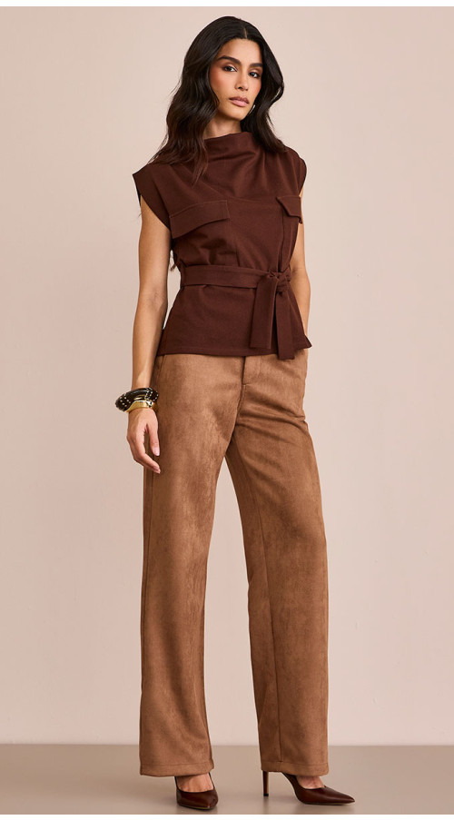 CALÇA ALFAIATARIA SUEDE WIDE LEG MOCHA MOUSSE