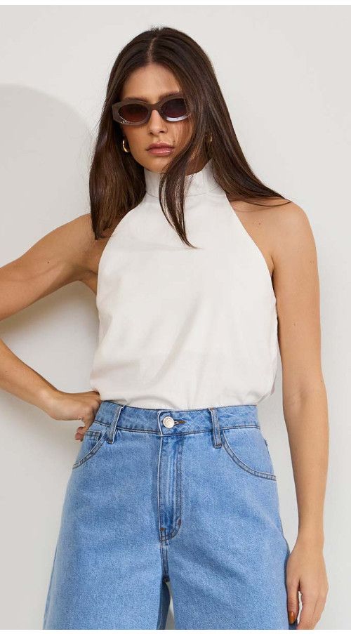 BLUSA GOLA ALTA ELEGANCE OFF WHITE