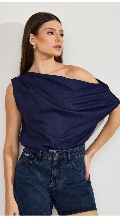 BLUSA OMBRO SÓ ELEGANCE AZUL