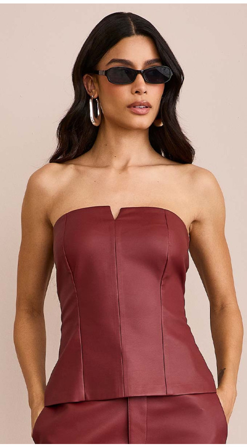 BLUSA COURO ECO STRAPLESS BORDÔ