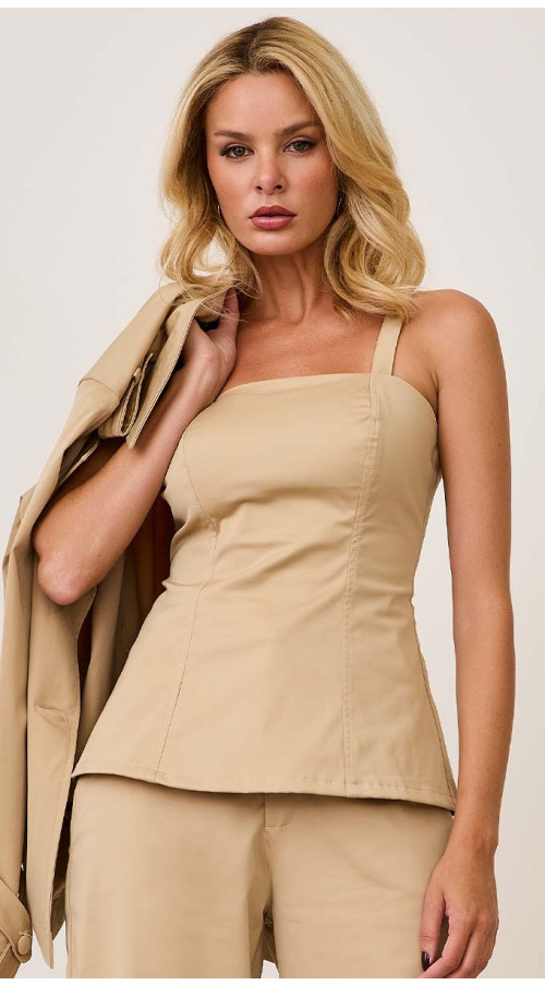BLUSA ALFAIATARIA PEPLUM BEGE