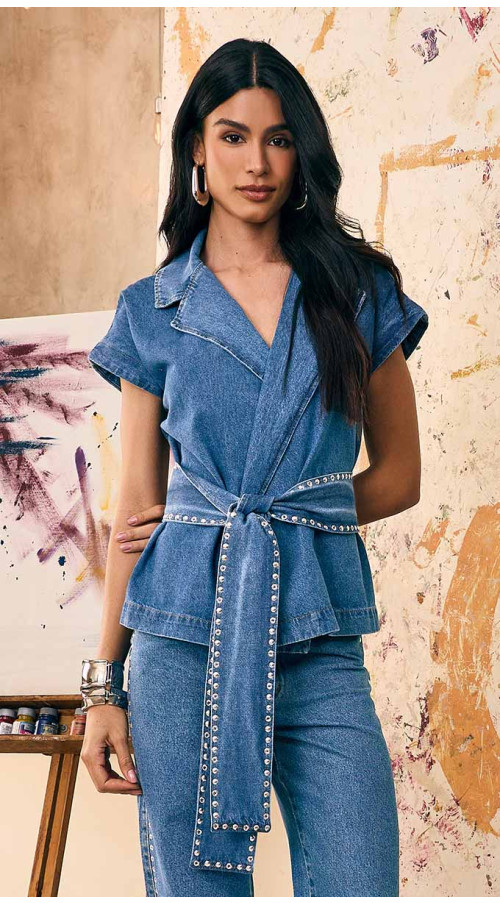 BLUSA JEANS ENVELOPE COM CINTO