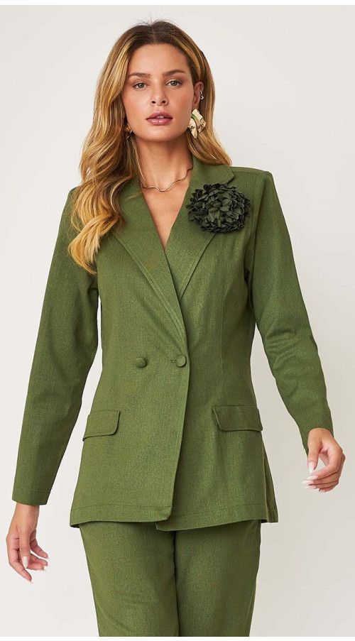 BLAZER ALONGADO DE LINHO VERDE OLIVA