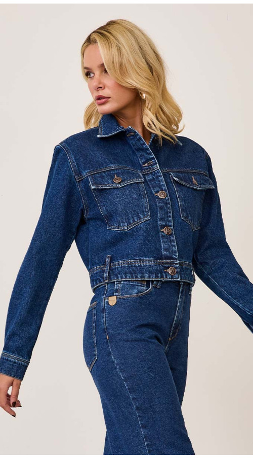 JAQUETA JEANS CROPPED ESCURA