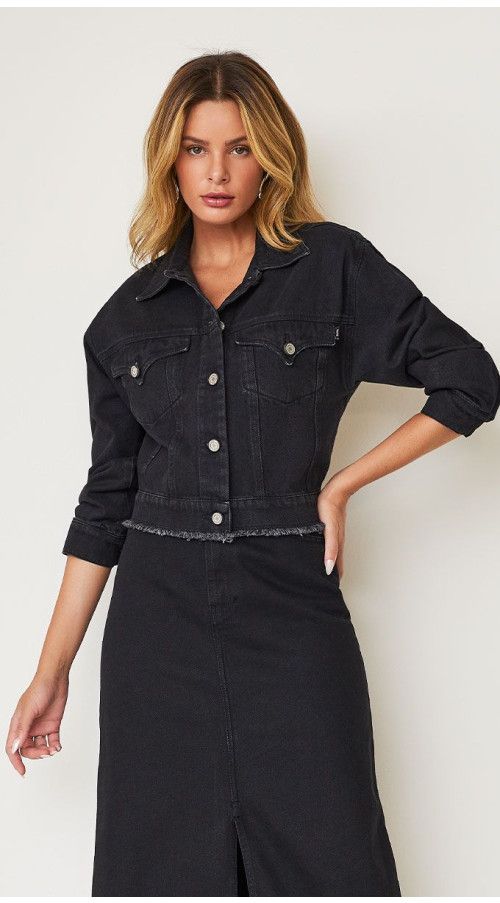 JAQUETA CROPPED JEANS BLACK