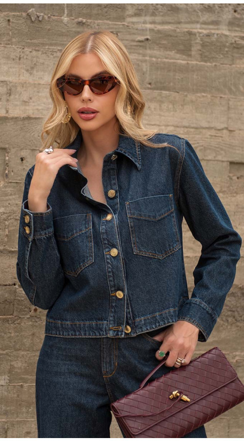 SHACKET JEANS MANGA LONGA ESCURA