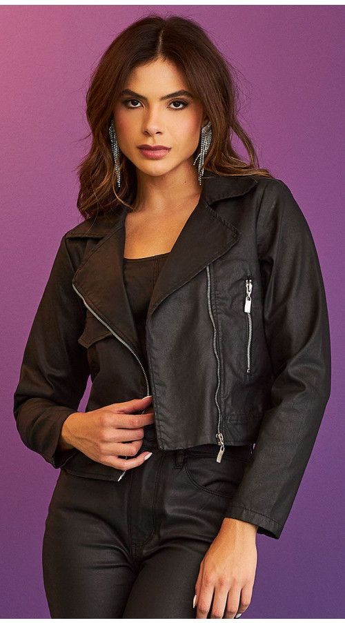 JAQUETA RESINADA BIKER PRETA  - GLISS