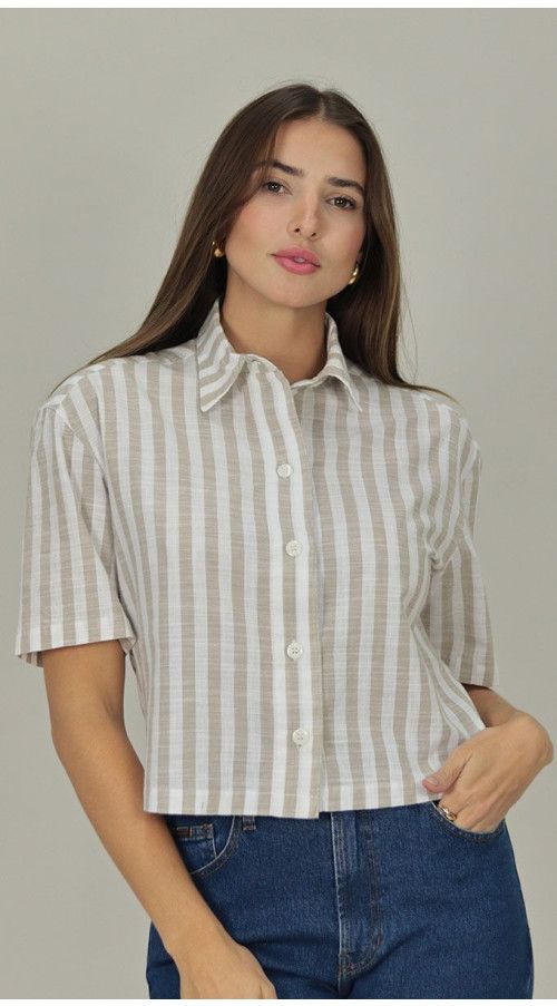 CAMISA MANGA CURTA LISTRADA NATURAL